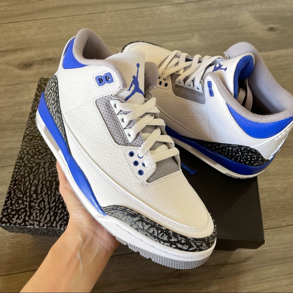 💙Air Jordan 3 Retro Racer Blue Black M8/W9.5💙 - Picture 2 of 9
